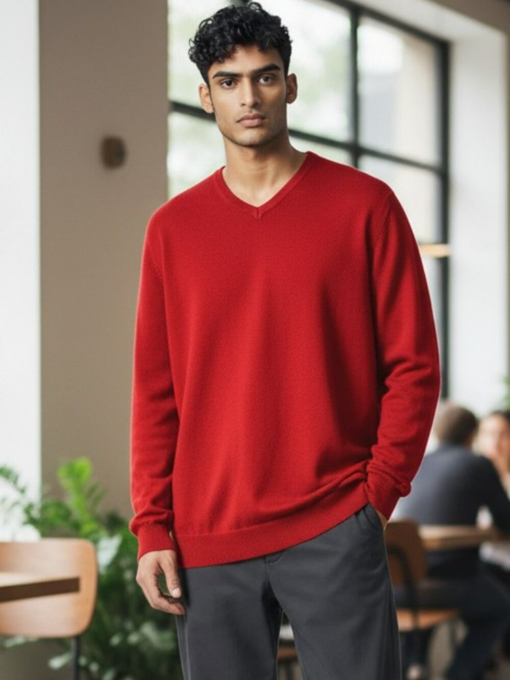Paul Jones PJ Mens Size XXL Red V Neck Long Sleeve Pullover Red Sweater